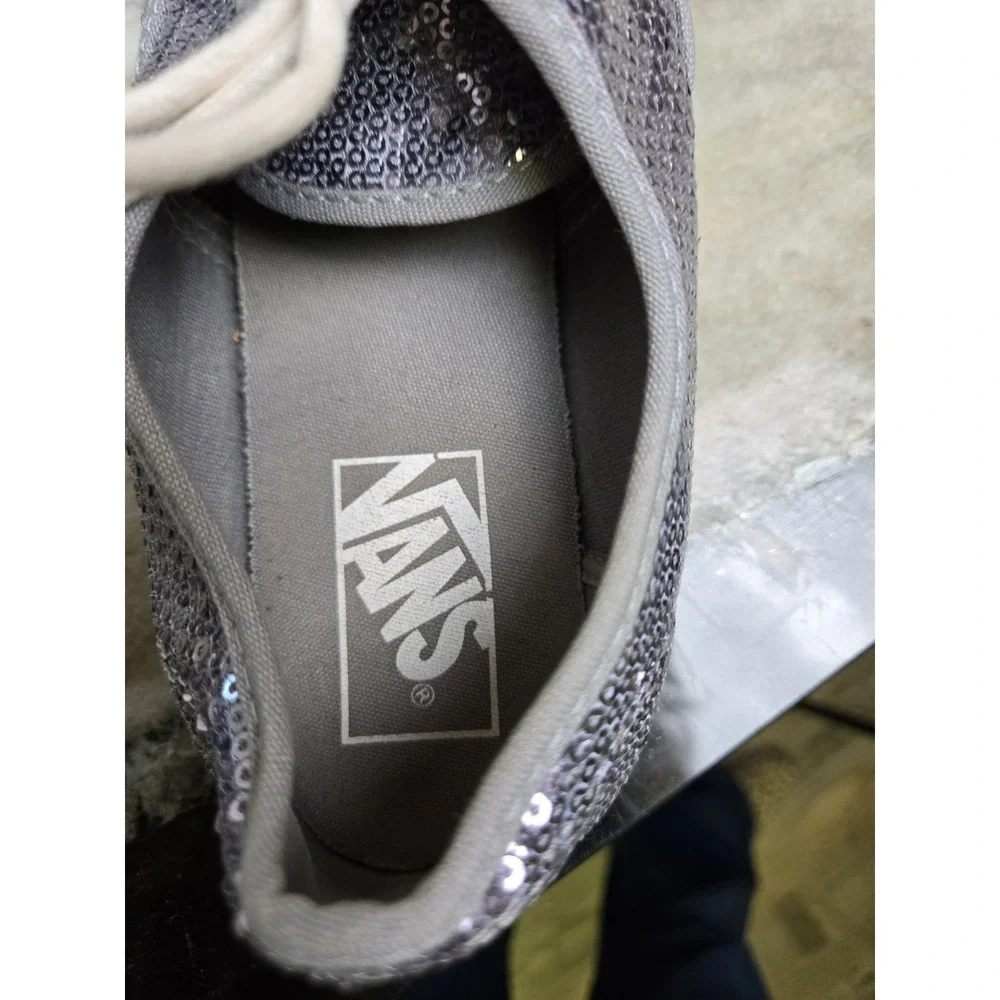 VANS Off The‎ Wall Silver Sequin Skate Tennis Shoe Sneaker Women 8 Mens 6.5